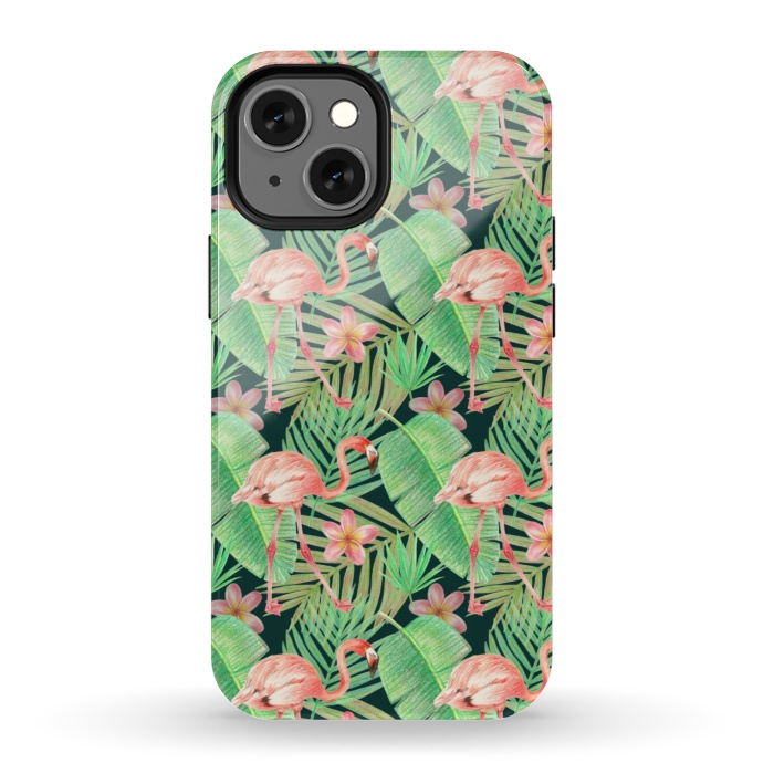 iPhone 13 mini StrongFit pink flamingo in a jungle by Alena Ganzhela