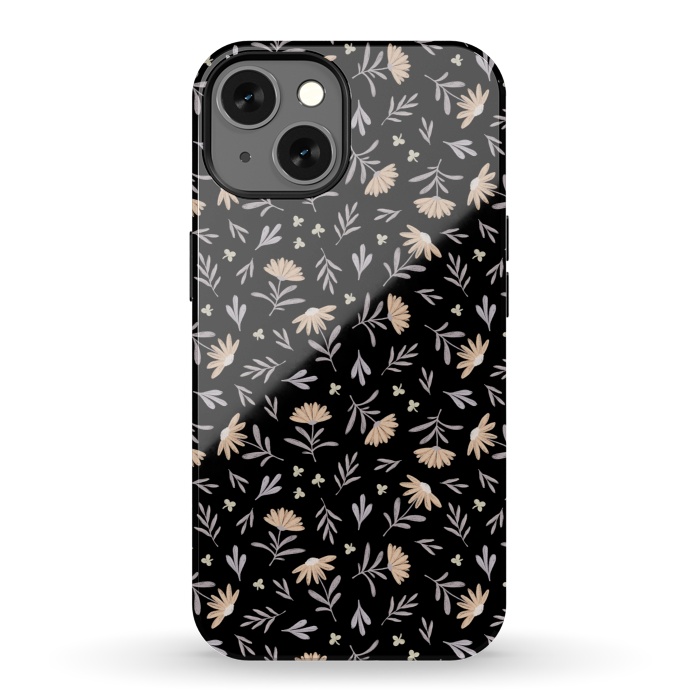 iPhone 13 StrongFit Beige flowers on a black by Alena Ganzhela