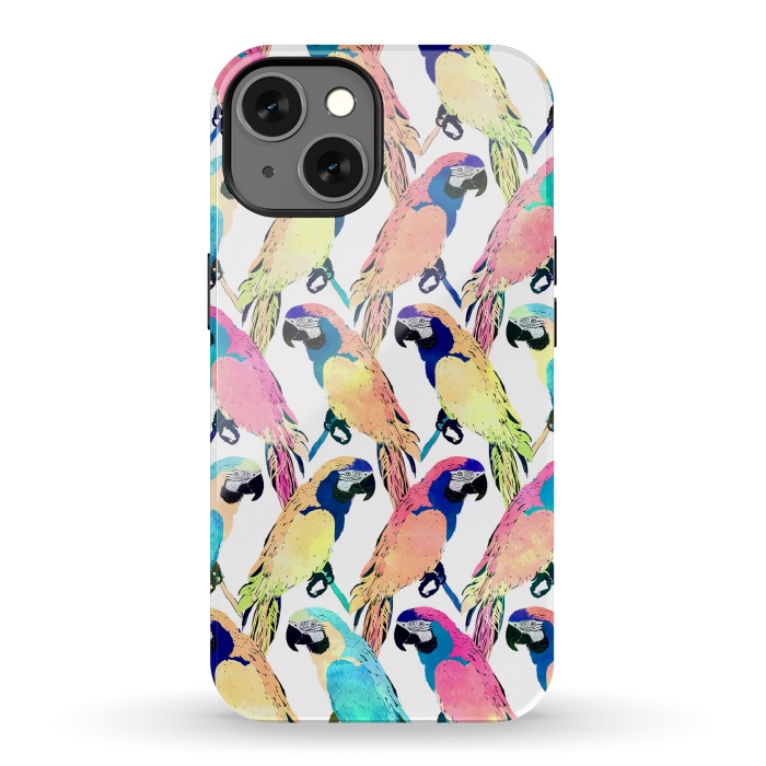 iPhone 13 StrongFit Modern Colorful Exotic Parrot Birds Watercolor Paint by InovArts
