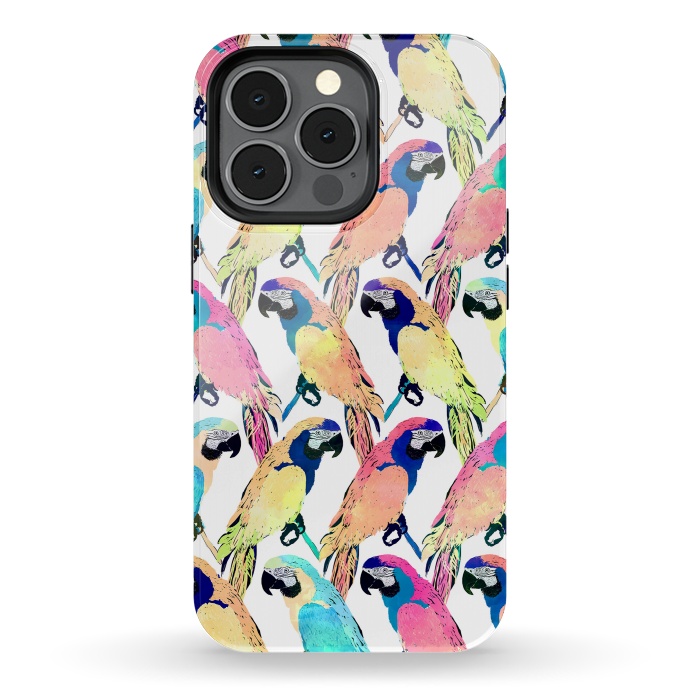 iPhone 13 pro StrongFit Modern Colorful Exotic Parrot Birds Watercolor Paint by InovArts