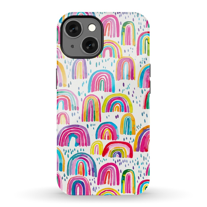 iPhone 13 StrongFit Cute Watercolor Rainbows by Ninola Design