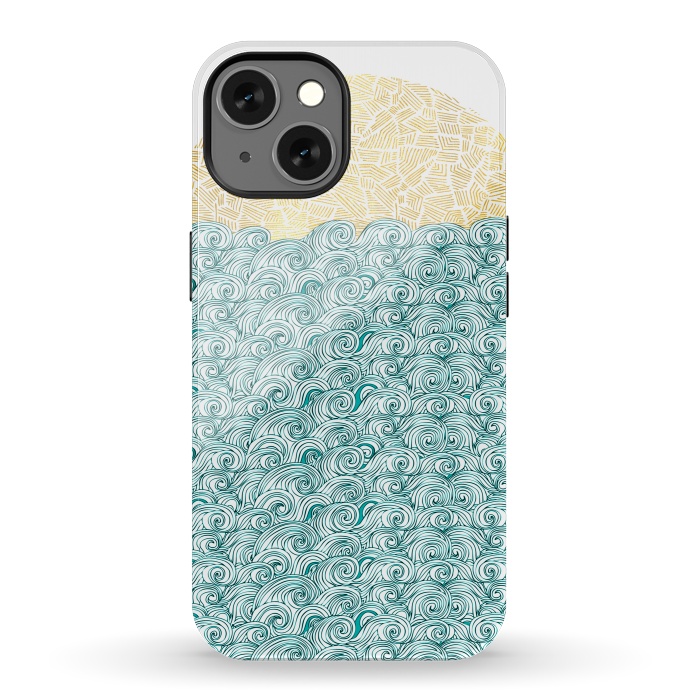 iPhone 13 StrongFit Sea Waves Sun by Pom Graphic Design