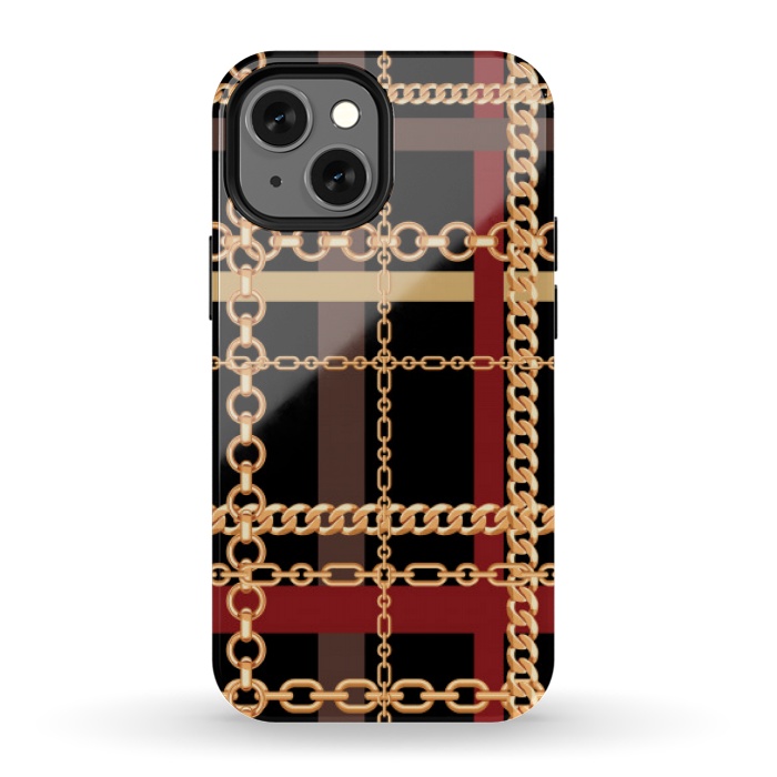 iPhone 13 mini StrongFit Golden chains red black by MALLIKA
