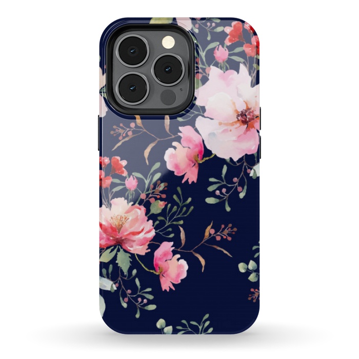 iPhone 13 pro StrongFit blue pink floral pattern 4 by MALLIKA