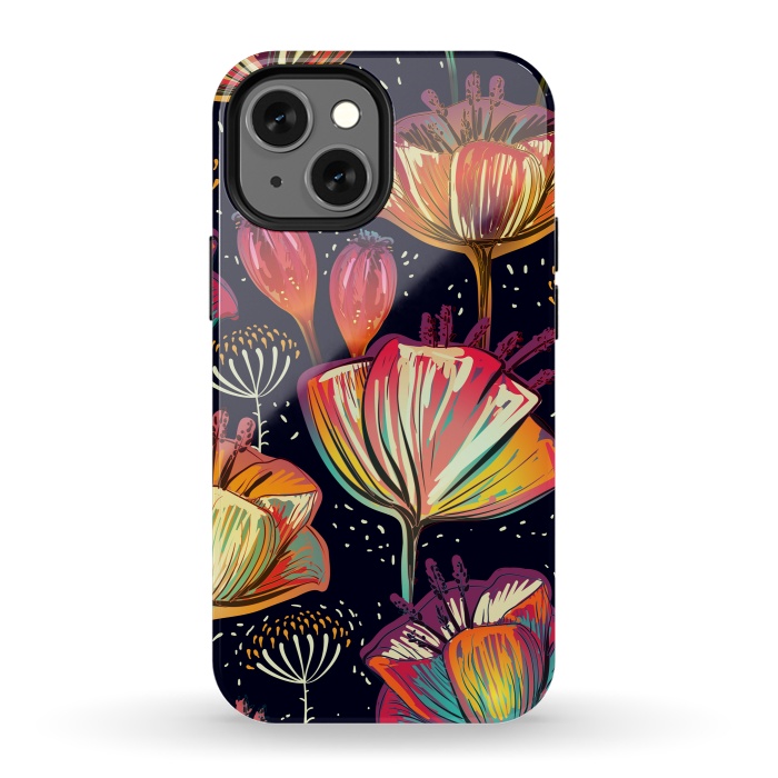 iPhone 13 mini StrongFit Colorful Seamless Vector Pattern with Flowers and Plants by ArtsCase