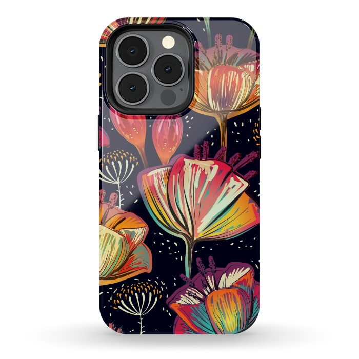 iPhone 13 pro StrongFit Colorful Seamless Vector Pattern with Flowers and Plants by ArtsCase