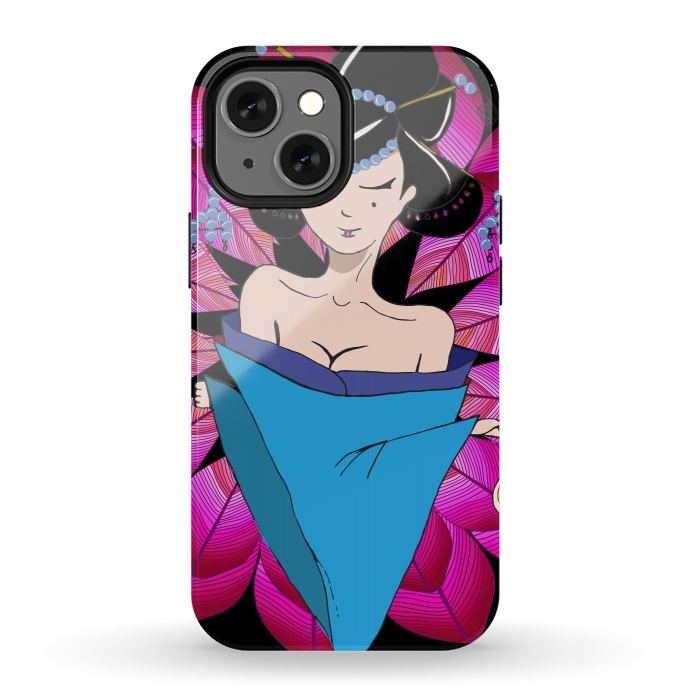 iPhone 13 mini StrongFit Geisha Girl with Lantern on Leaves by ArtsCase