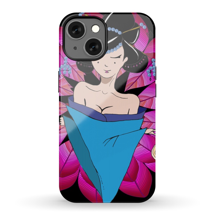 iPhone 13 StrongFit Geisha Girl with Lantern on Leaves by ArtsCase
