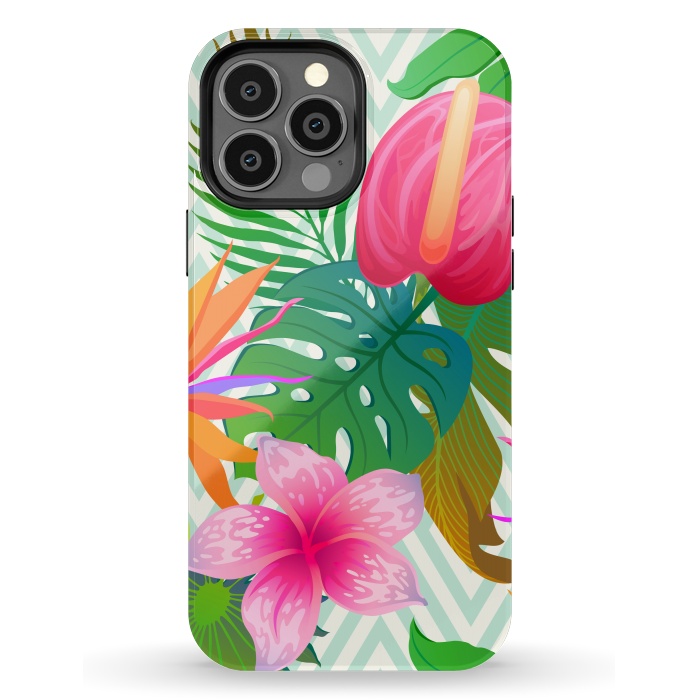 iPhone 13 Pro Max StrongFit Exotic Flowers and Leaves in Geometric Decoration by ArtsCase