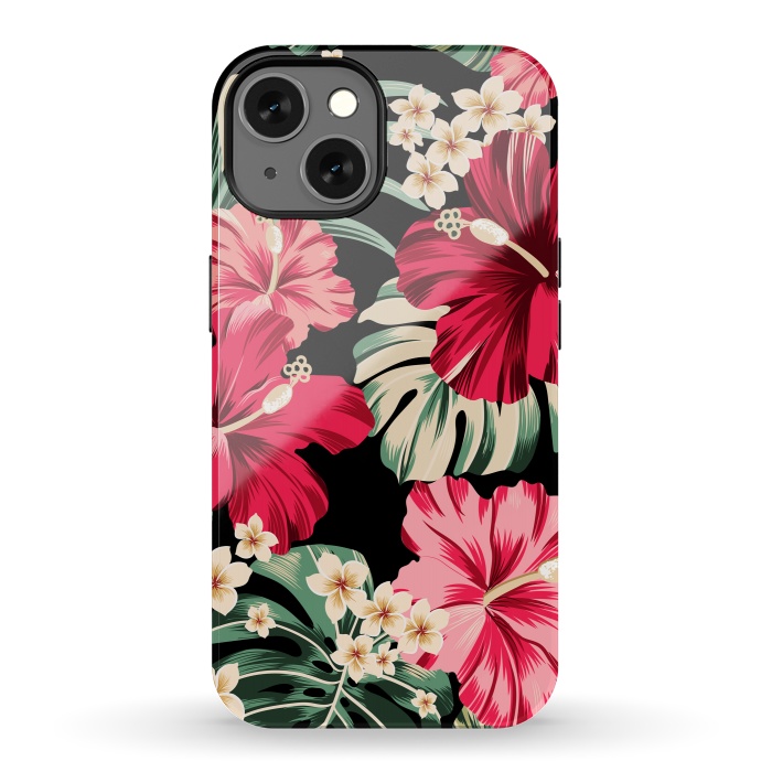 iPhone 13 StrongFit Exotic Tropical Hawaiian Hibiscus Flowers and Palms by ArtsCase