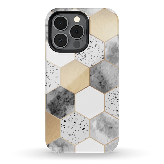 iPhone 13 pro StrongFit Grey Marble and Watercolour Polygons by ArtsCase