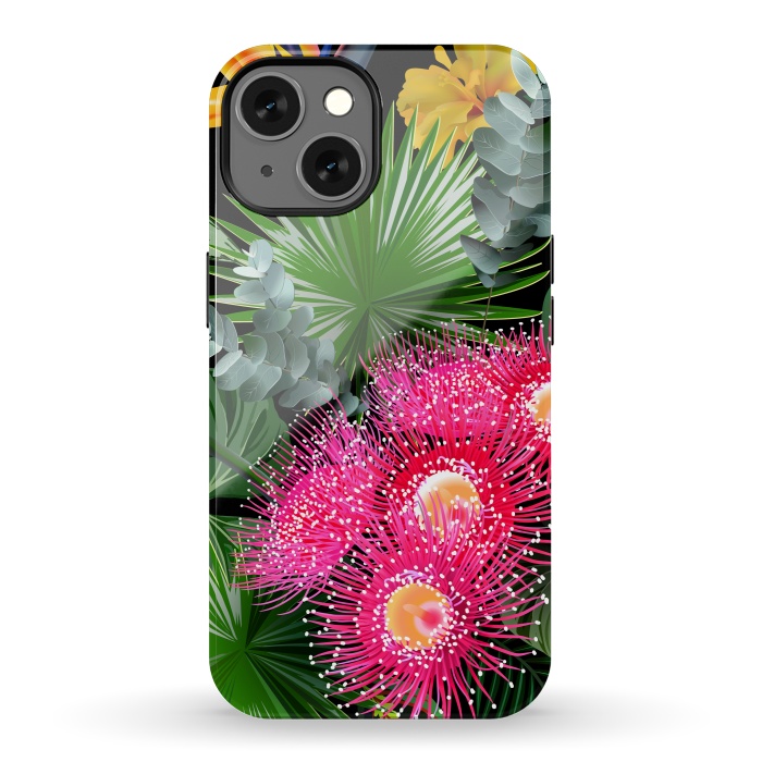 iPhone 13 StrongFit Tropical Flowers and Leaves, Seamless Pattern by ArtsCase