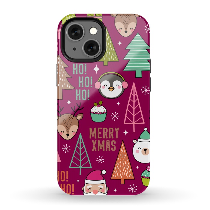 iPhone 13 mini StrongFit Pine Trees and Christmas Elements Seamless Pattern by ArtsCase