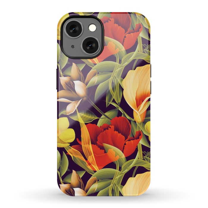 iPhone 13 StrongFit Seamless Tropical Flower Plant and Leaf Pattern by ArtsCase
