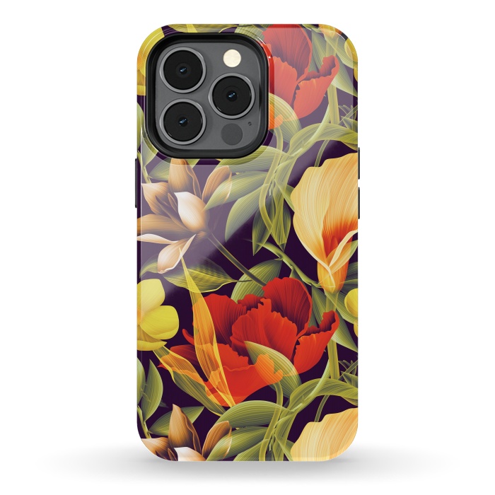 iPhone 13 pro StrongFit Seamless Tropical Flower Plant and Leaf Pattern by ArtsCase