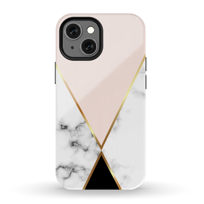 iPhone 13 mini StrongFit Vector Marble Geometric Background with Black and Gold Triangles by ArtsCase