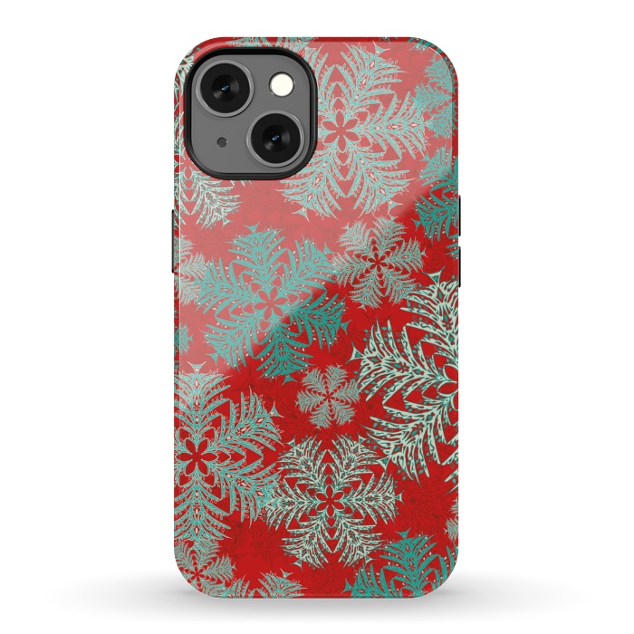 iPhone 13 StrongFit Xmas Snowflakes Red Aqua by Lotti Brown
