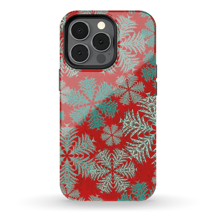 iPhone 13 pro StrongFit Xmas Snowflakes Red Aqua by Lotti Brown
