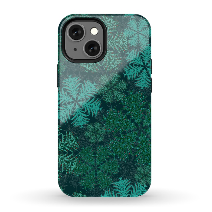 iPhone 13 mini StrongFit Xmas Snowflakes Teal by Lotti Brown