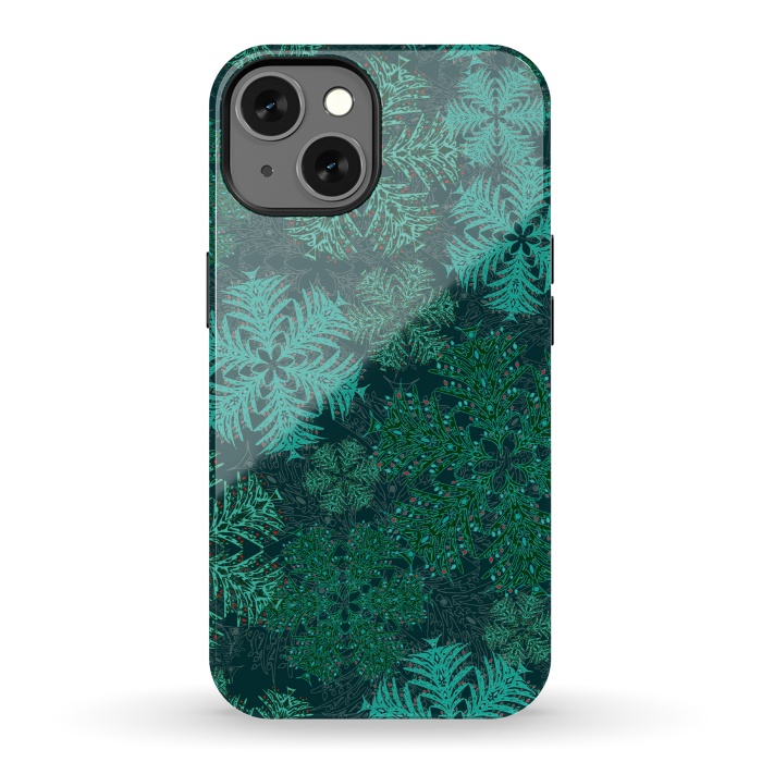 iPhone 13 StrongFit Xmas Snowflakes Teal by Lotti Brown