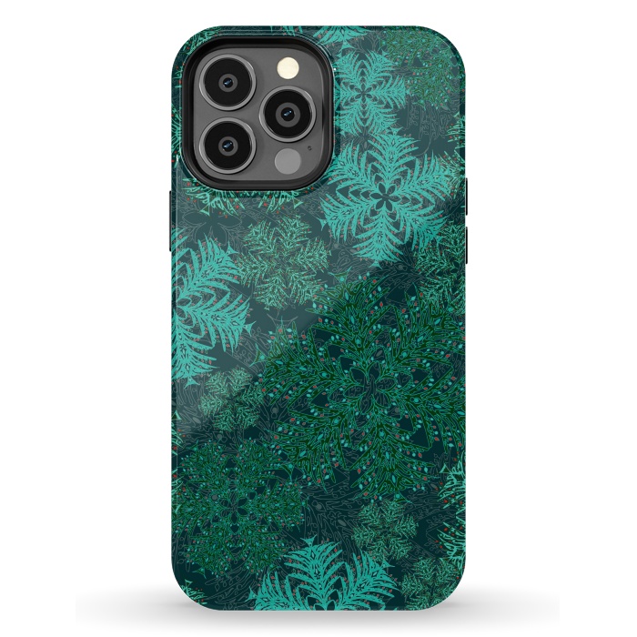 iPhone 13 Pro Max StrongFit Xmas Snowflakes Teal by Lotti Brown
