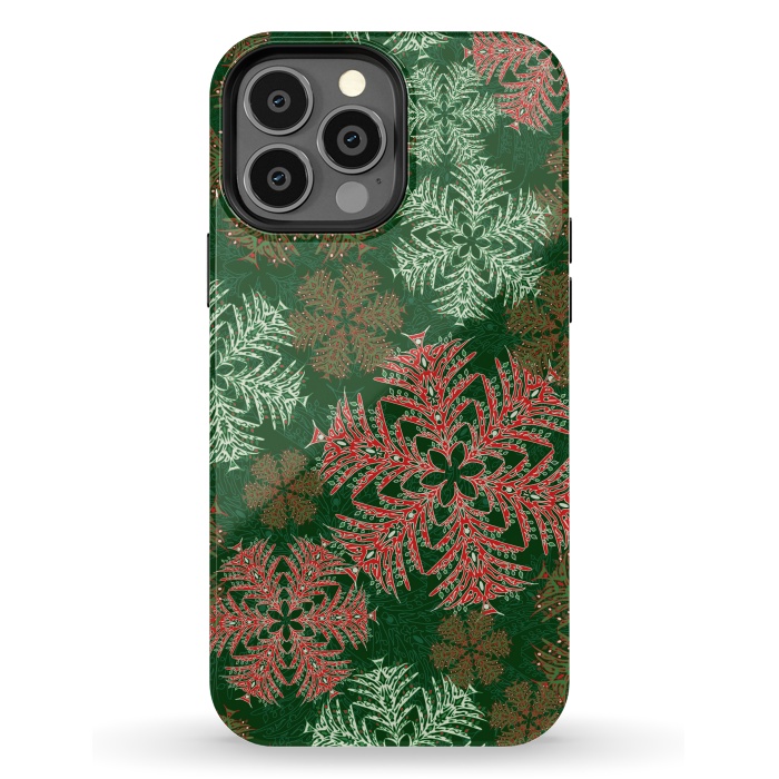 iPhone 13 Pro Max StrongFit Xmas Snowflakes Red & Green by Lotti Brown