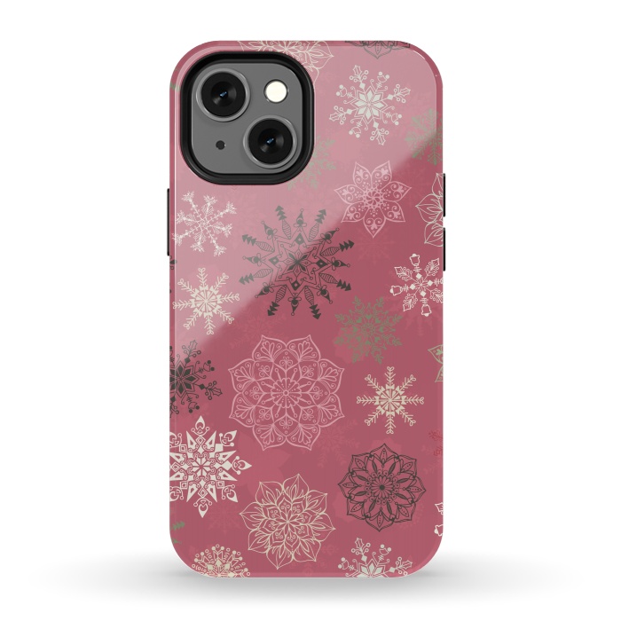 iPhone 13 mini StrongFit Christmas Snowflakes on Pink by Paula Ohreen