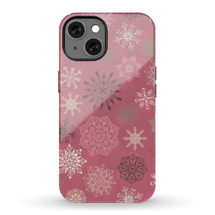 iPhone 13 StrongFit Christmas Snowflakes on Pink by Paula Ohreen