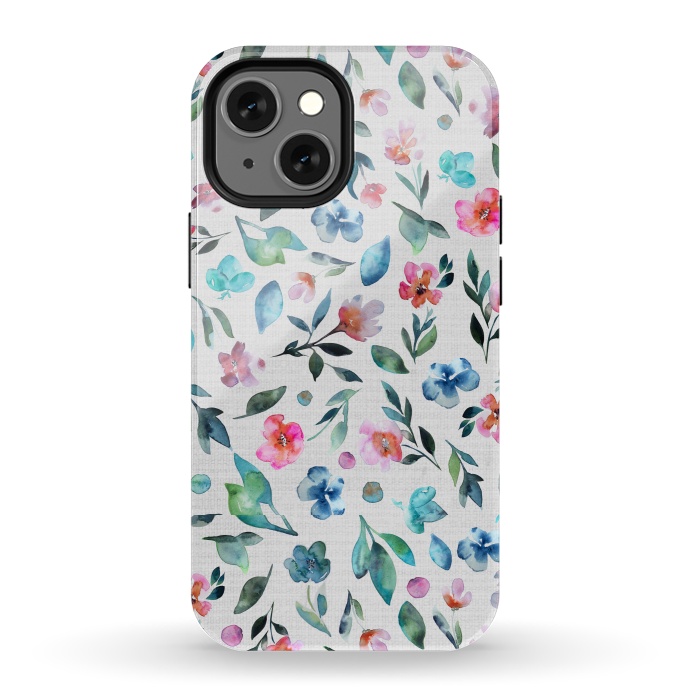 iPhone 13 mini StrongFit Beautiful watercolor florals tossed on a textured background by Paula Ohreen