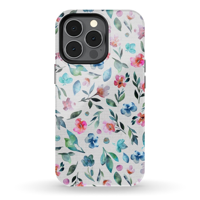 iPhone 13 pro StrongFit Beautiful watercolor florals tossed on a textured background by Paula Ohreen