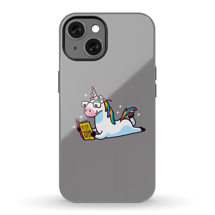 iPhone 13 StrongFit Unicorn Reading Book Believe in Yourself Floor by Vó Maria