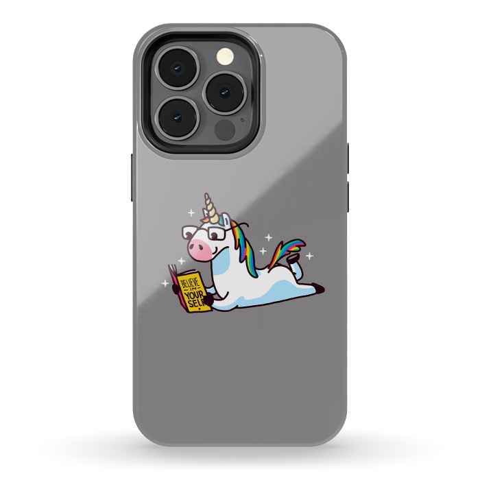 iPhone 13 pro StrongFit Unicorn Reading Book Believe in Yourself Floor by Vó Maria