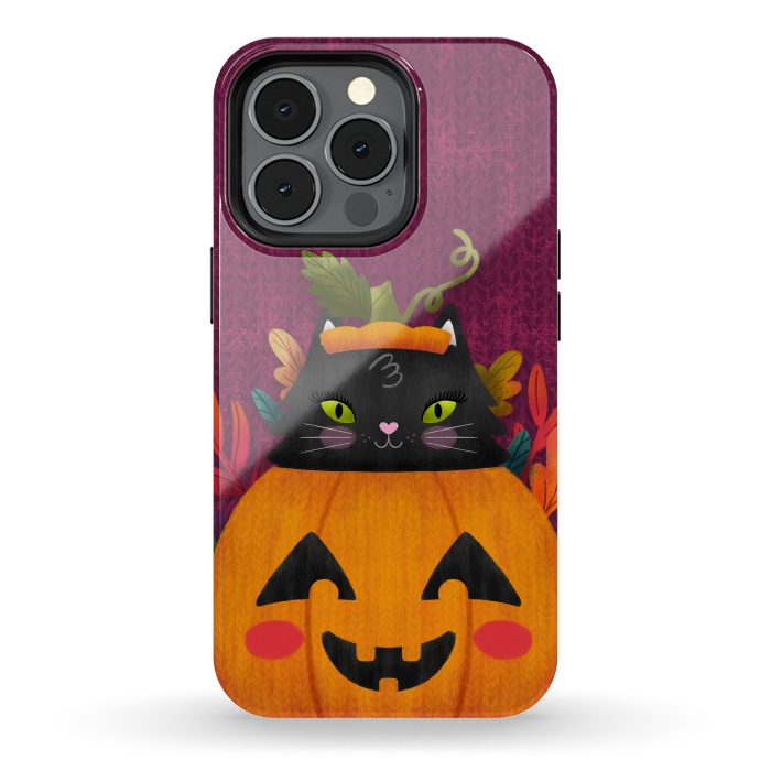 iPhone 13 pro StrongFit Pumpkin Kitty Peekaboo by Noonday Design