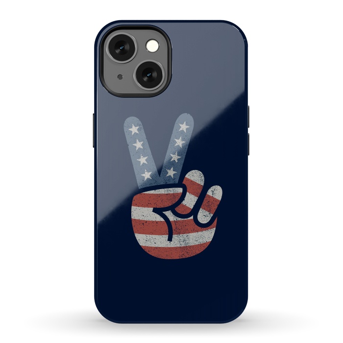 iPhone 13 StrongFit Peace Love Hand USA Flag Vintage Solid by Vó Maria