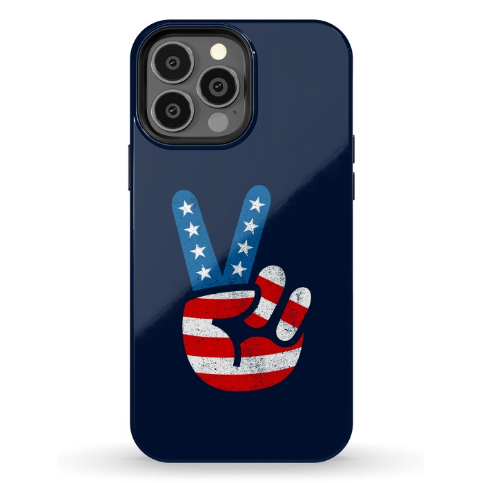 iPhone 13 Pro Max StrongFit Peace Love Hand USA Flag Vintage Solid 2 by Vó Maria