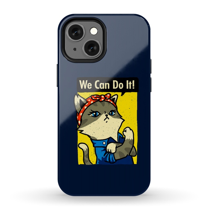 iPhone 13 mini StrongFit Purrsist Cat We Can Do It by Vó Maria