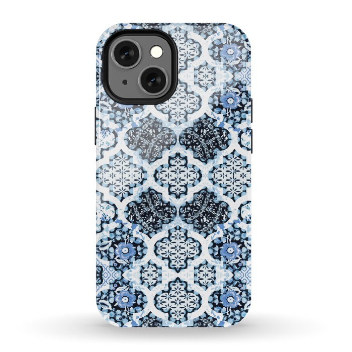 iPhone 13 mini StrongFit Blue white Moroccan decorative mosaic by Oana 