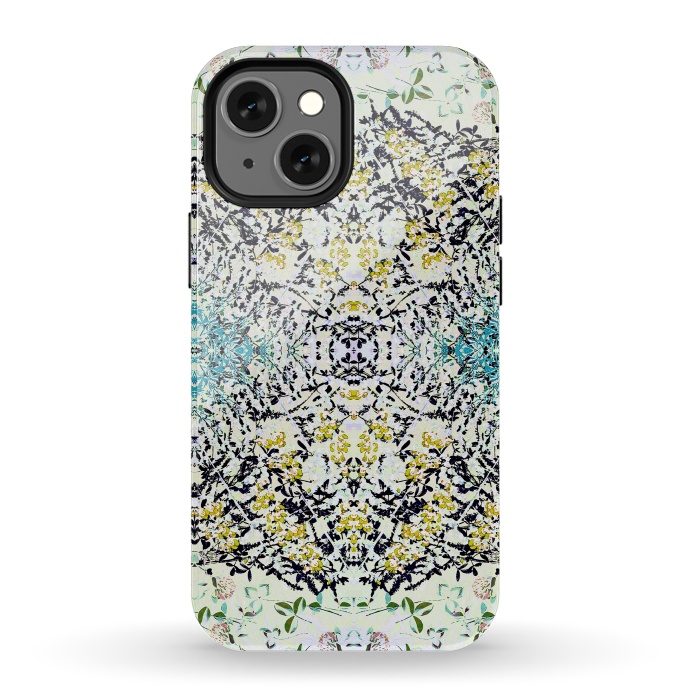 iPhone 13 mini StrongFit Yellow blue ditsy flowers and leaves pattern by Oana 