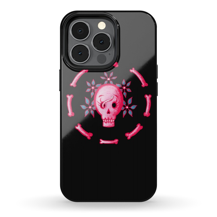 iPhone 13 pro StrongFit Funny Skull In Pink With Flowers And Bones by Boriana Giormova
