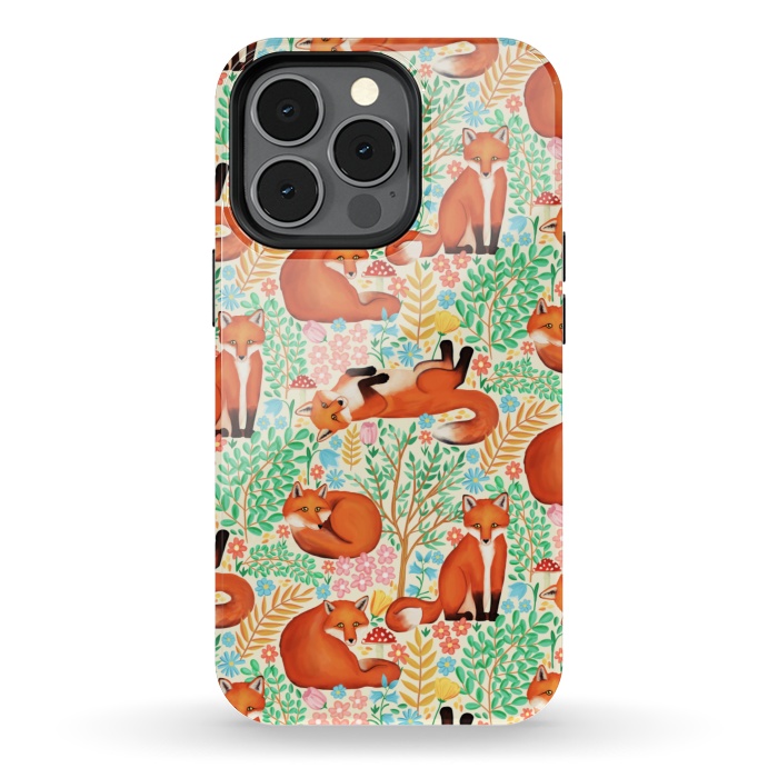 iPhone 13 pro StrongFit Little Foxes in a Fantasy Forest on Cream by Tangerine-Tane
