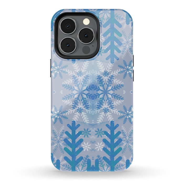 iPhone 13 pro StrongFit Baby blue snowflakes Christmas pattern by Oana 
