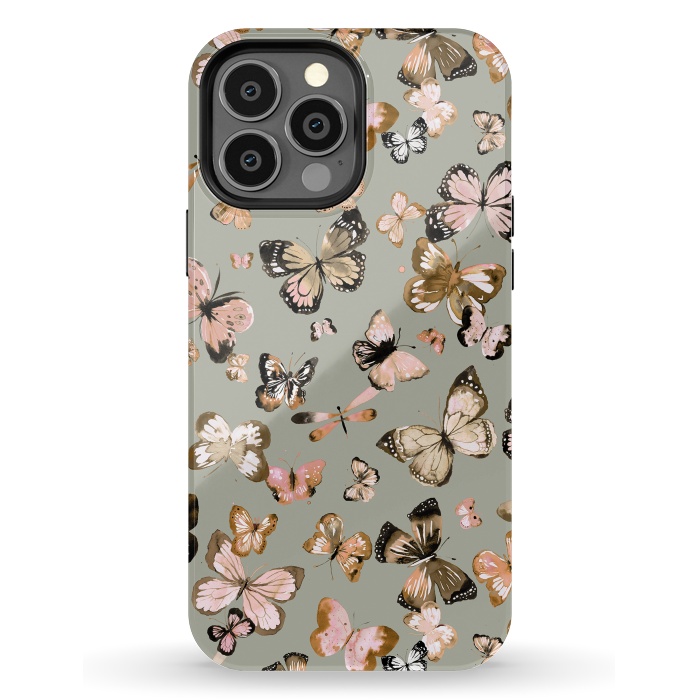 iPhone 13 Pro Max StrongFit Watercolor Butterflies Beige Gold by Ninola Design