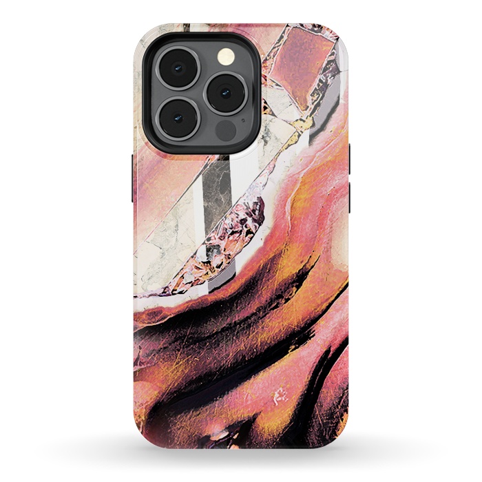 iPhone 13 pro StrongFit Rose gold geode stones and marble stripes by Oana 