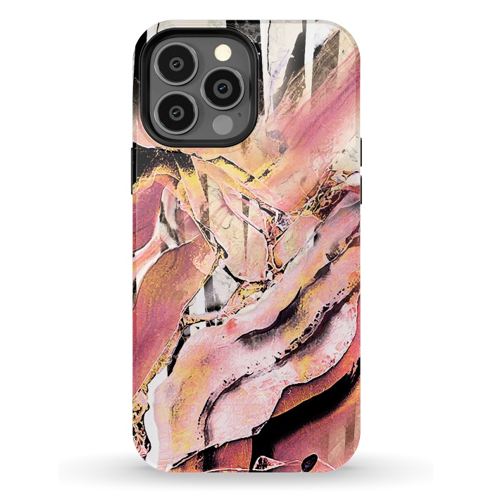 iPhone 13 Pro Max StrongFit Rose gold geode stones and marble stripes by Oana 