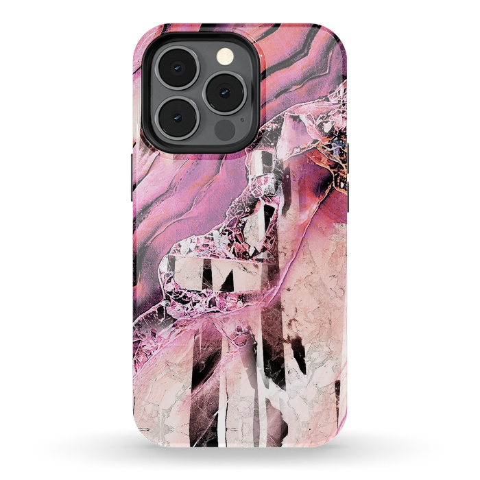 iPhone 13 pro StrongFit Pink geode stone and marble stripes by Oana 