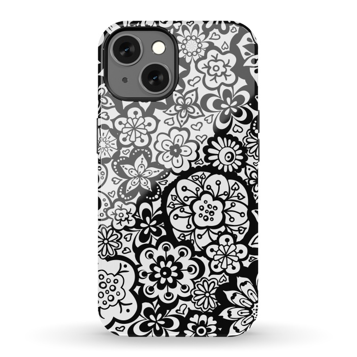 iPhone 13 StrongFit Beautiful Bouquet of Blooms-Black and White by Paula Ohreen