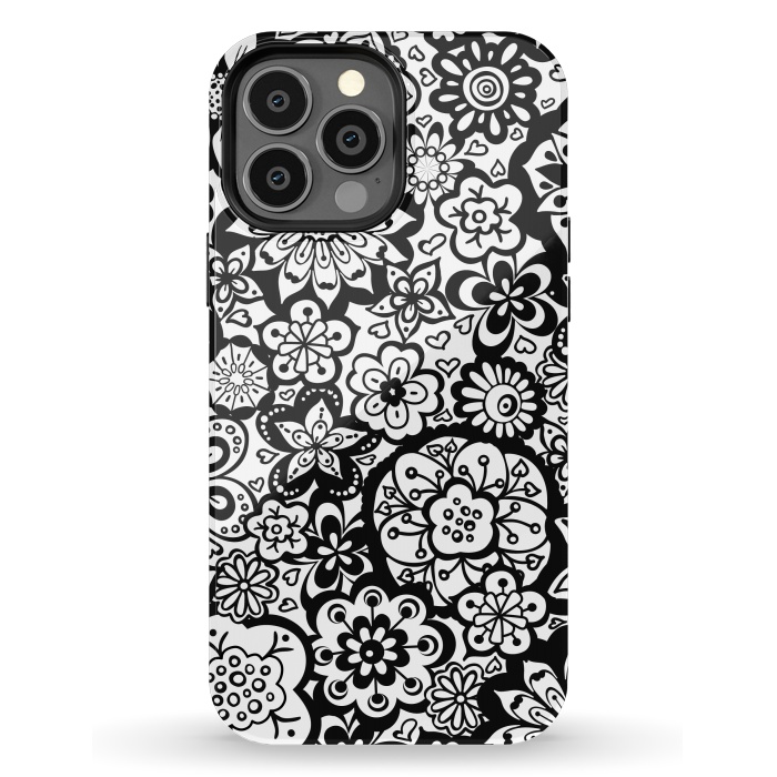 iPhone 13 Pro Max StrongFit Beautiful Bouquet of Blooms-Black and White by Paula Ohreen