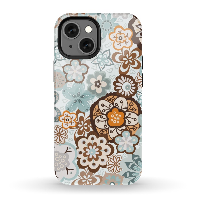 iPhone 13 mini StrongFit Beautiful Bouquet of Blooms-Blue and Brown by Paula Ohreen