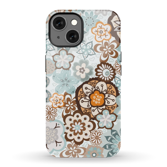 iPhone 13 StrongFit Beautiful Bouquet of Blooms-Blue and Brown by Paula Ohreen