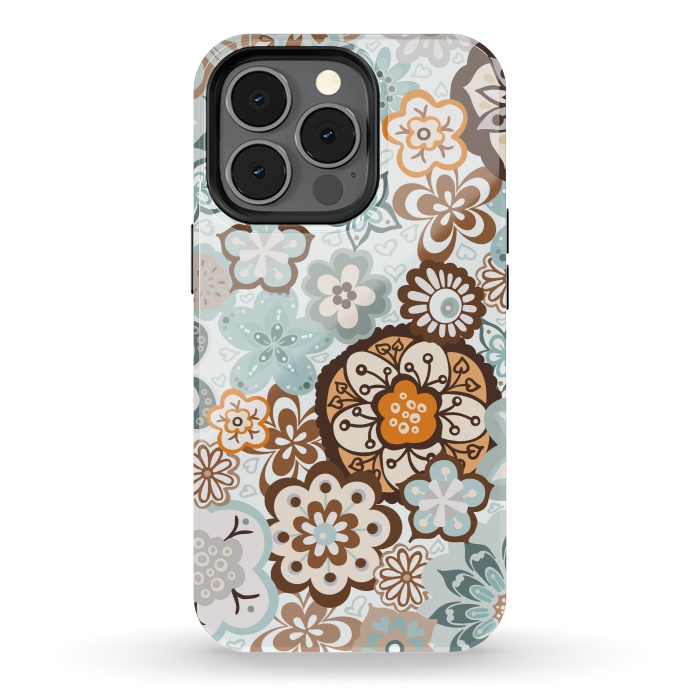 iPhone 13 pro StrongFit Beautiful Bouquet of Blooms-Blue and Brown by Paula Ohreen